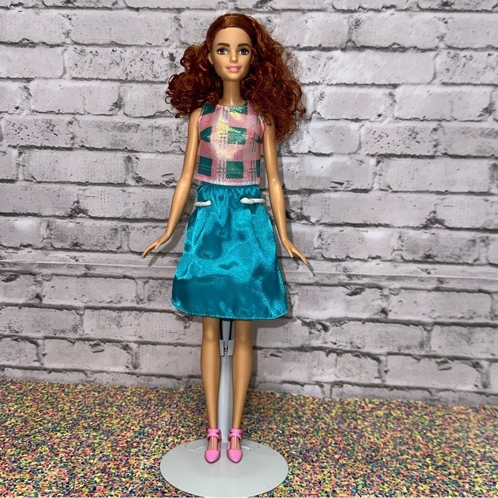 Barbie Fashionistas Terrific Teal Doll 2016 Outfit Shoes DMF31 Red Curly Hair